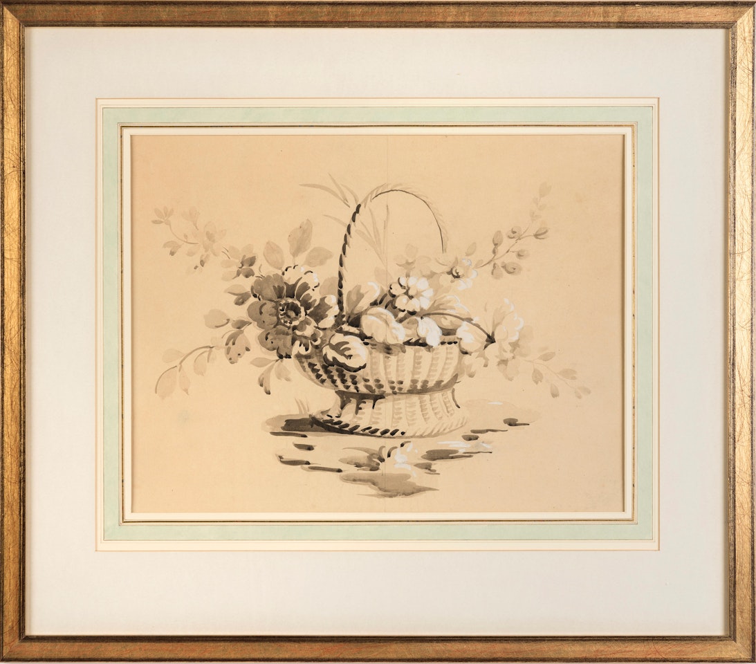 A pair of still lifes - basket of flowers by English School