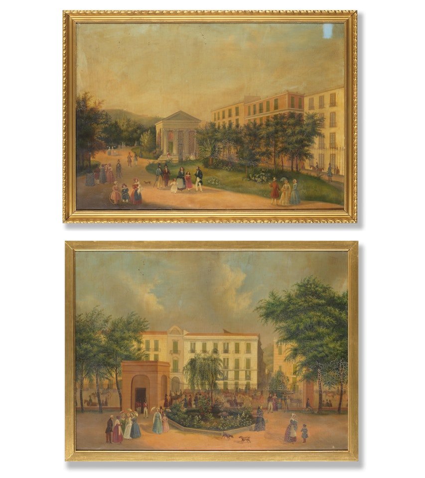 A view of Villa Reale, Naples; and a View of Villa Reale, Naples, with the Temple of Virgil by Italian School