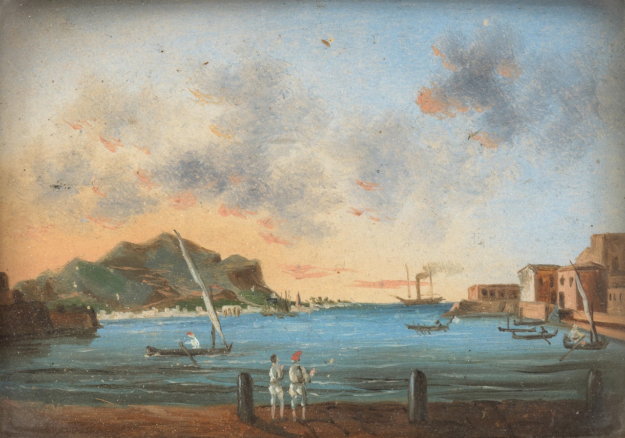 The Bay of Palermo with the Monte Pellegrino; A view of Palermo from the Villa Belmonte; The waterfront in Palermo with the Porta Felice in the foreground; and Palermo harbour with the Monte Pellegrino by Italian School