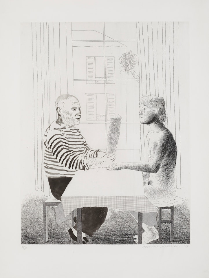 "Artist and model" by David Hockney