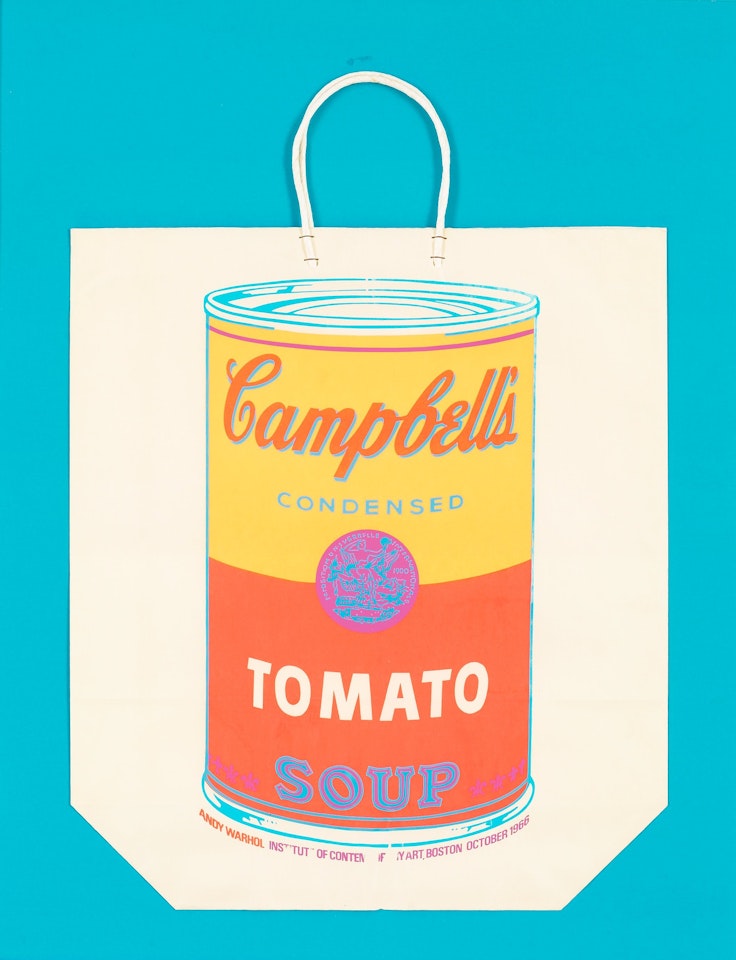 "Campbell"s soup can on shopping bag" by Andy Warhol