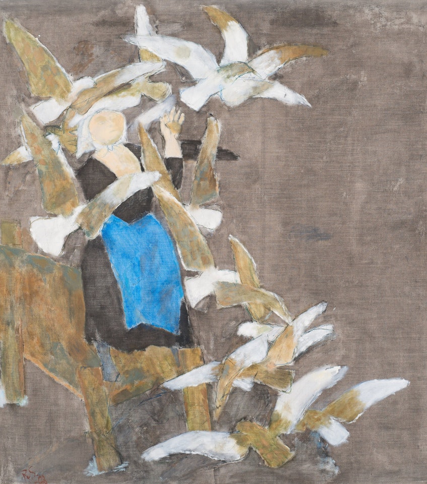 White birds on dark background by Ragnar Sandberg