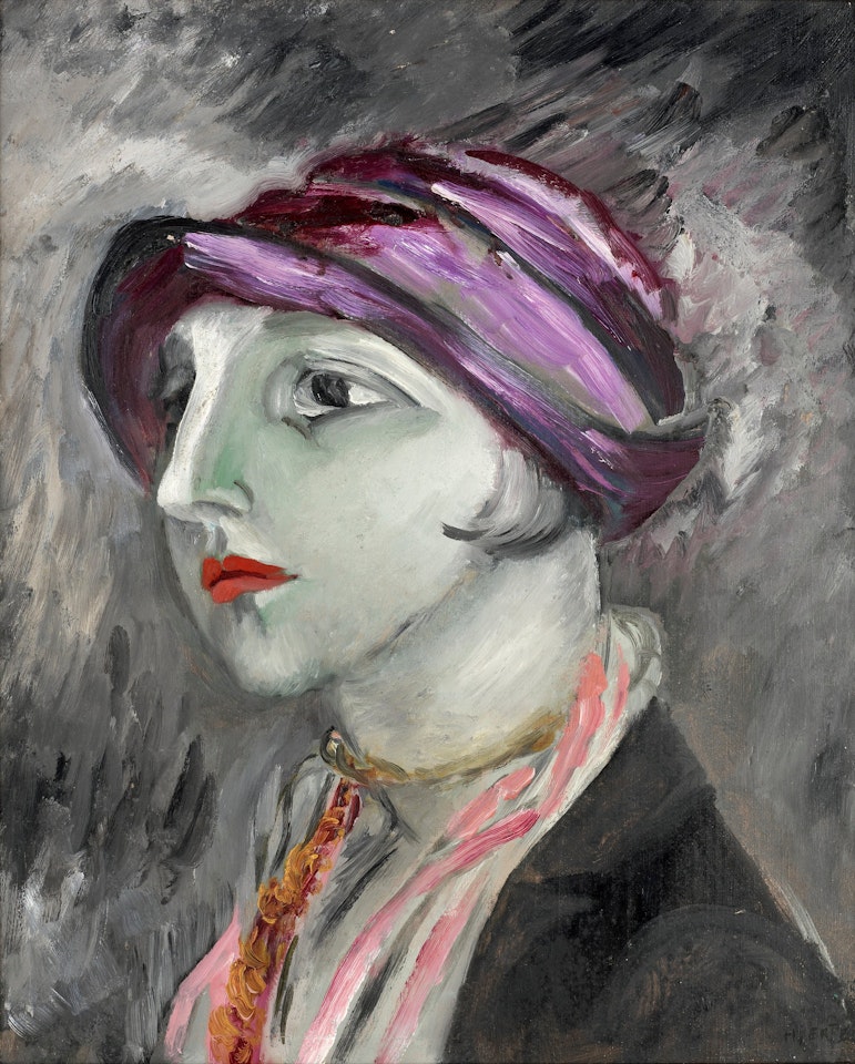 The violet hat by Sigrid Hjertén