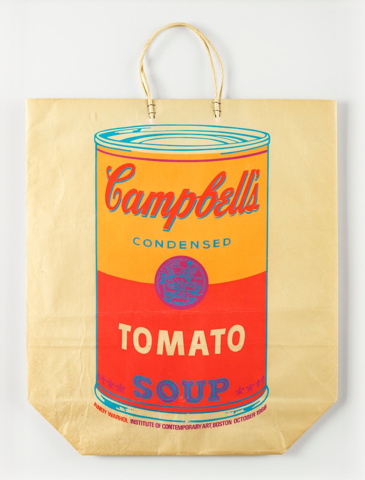 "Campbell"s soup can on shopping bag" by Andy Warhol