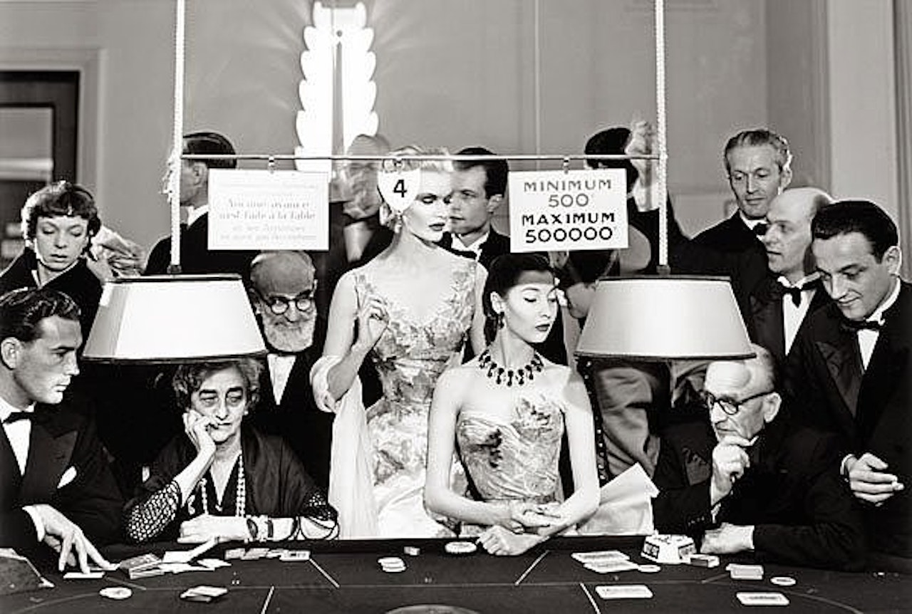 "Sunny Harnett and Alla evening dresses by Balmain, Casino, Le Touquet August 1954" by Richard Avedon