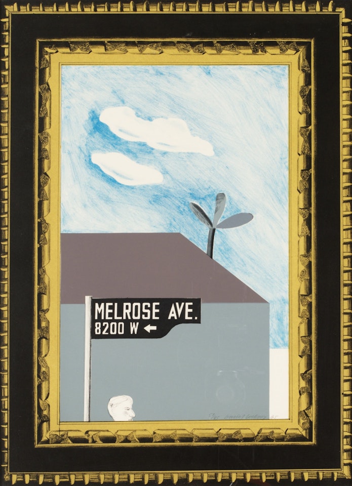 "Picture of Melrose Avenue in an ornate gold frame", from: "A Hollywood collection" by David Hockney