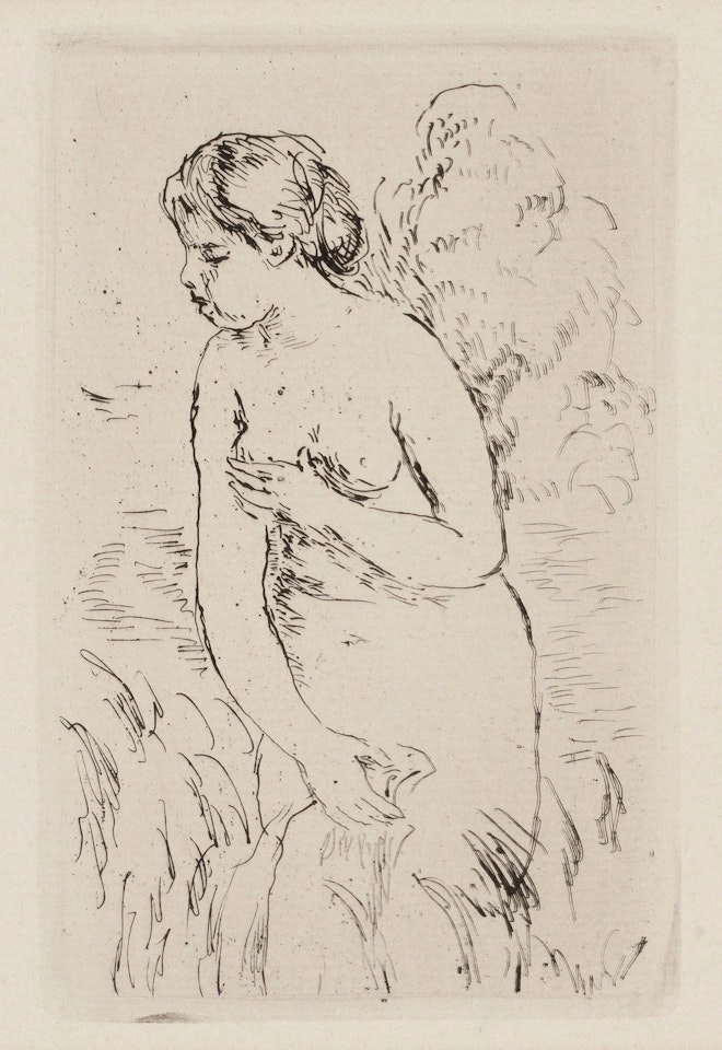 "Bather standing, half-legged" by Pierre-Auguste Renoir