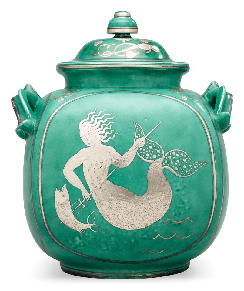A Wilhelm Kåge "Argenta" creamware jar and cover by Wilhelm Kage