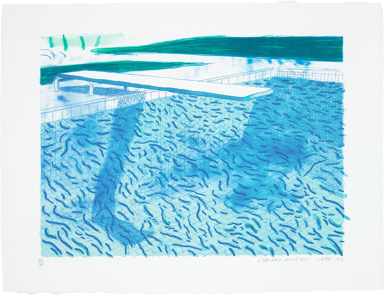 Lithograph of Water Made of Thick and Thin Lines and Two Light Blue Washes (T.G. 250, M.C.A.T 207) by David Hockney