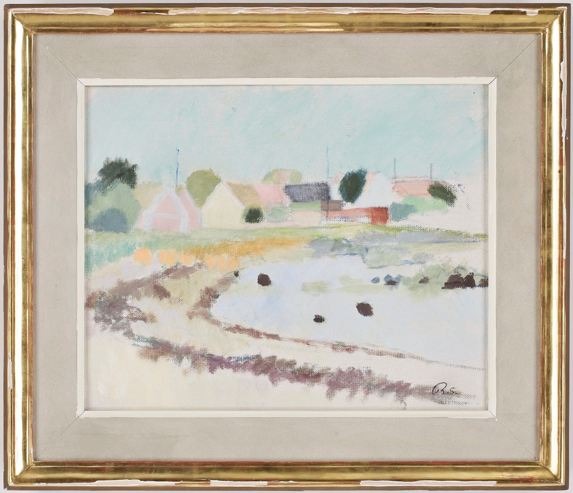 Cove with fishing huts by Ragnar Sandberg