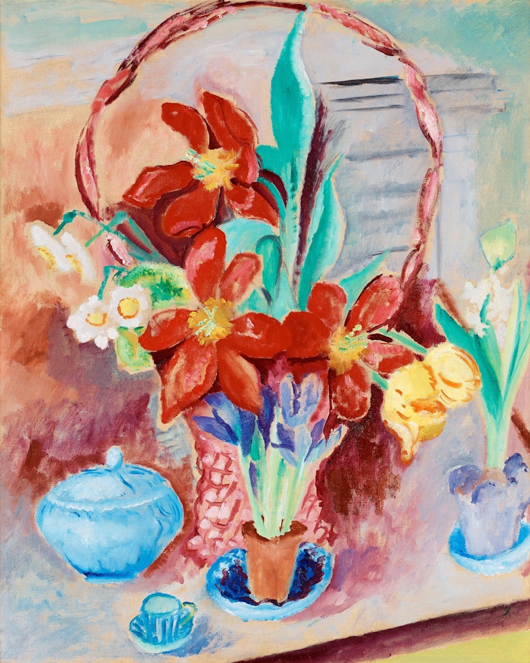 "Tulpaner i blomsterkorg" (Tupips in flower basket) by Sigrid Hjertén