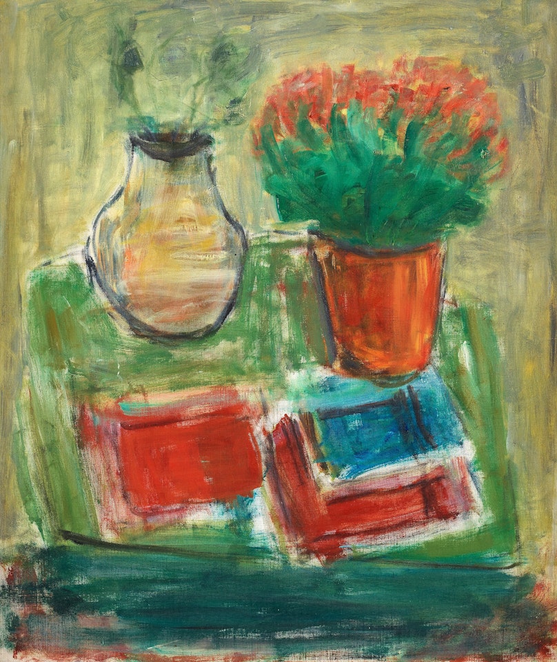 Still life with vases and books by Carl Kylberg