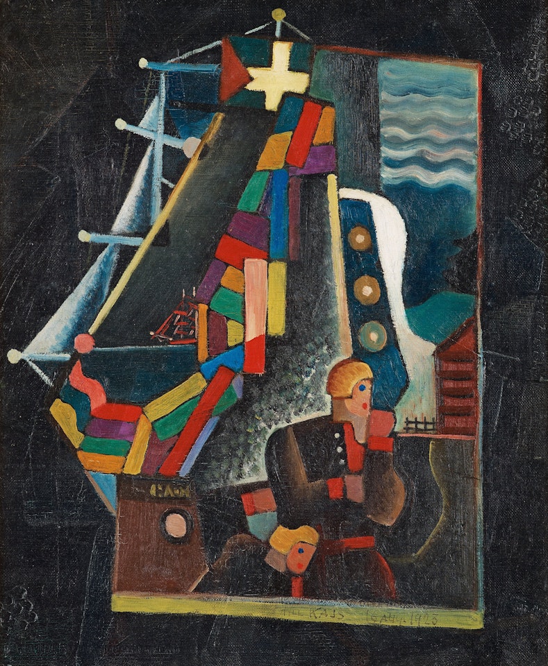 Composition with ships and figures by Gosta Adrian-Nilsson