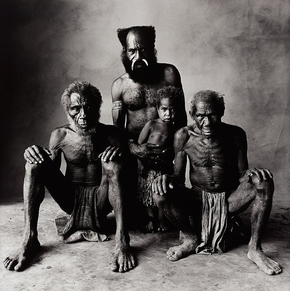 "Father, Son, Grandfather and Great Grandfather (New Guinea, 1970) ". by Irving Penn