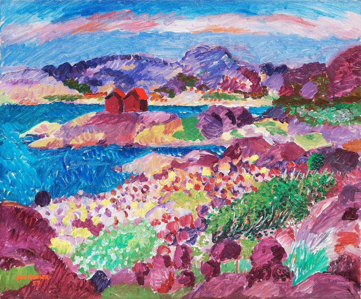 "Sjöbodar och strand, Långagärde, Koster" by Inge Schiöler