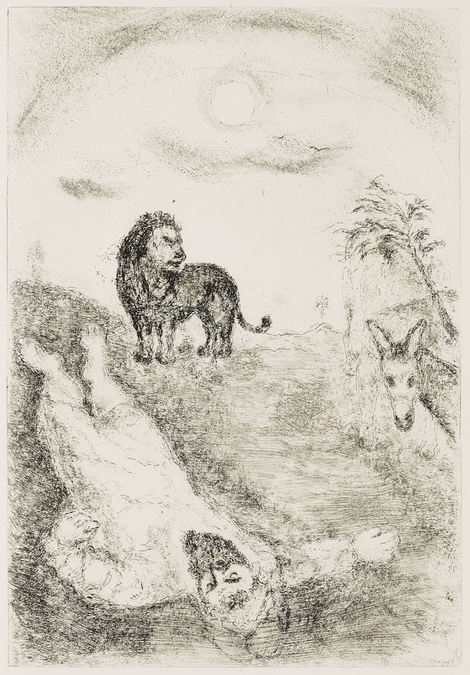 "L"arc en ciel"; "Abraham et les trois Anges" "Prophète tué par un lion", from: "La bible" by Marc Chagall