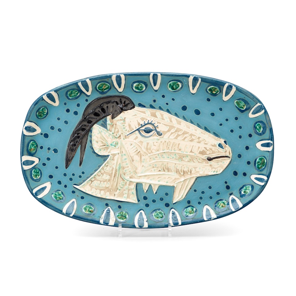 A Pablo Picasso "Tête de chèvre de profil" faience dish by Pablo Picasso