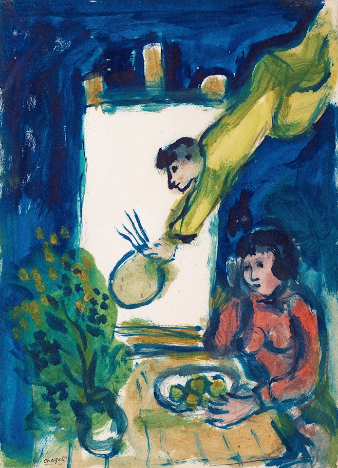 "Le peintre et Bella à table" by Marc Chagall