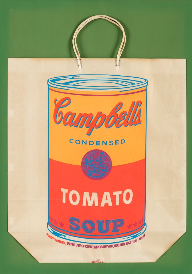 "Campbell"s soup can on shopping bag" by Andy Warhol