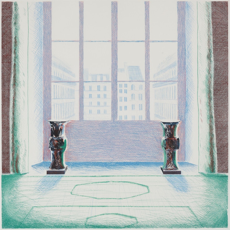 "Two vases in the Louvre" by David Hockney