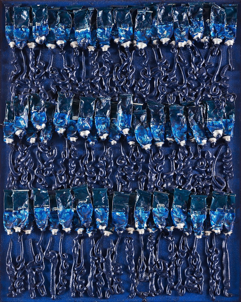 ”Monochrome accumulation no 2505 (Ultramarin blue) ” by Arman