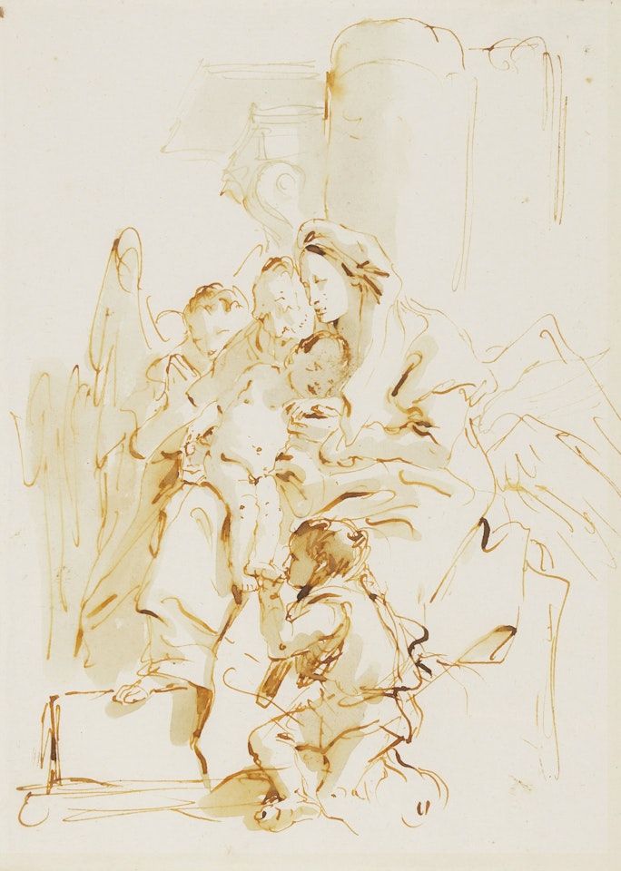 The Holy Family with Saint John the Baptist, kneeling and kissing the Christ's Child foot by Giovanni Battista Tiepolo