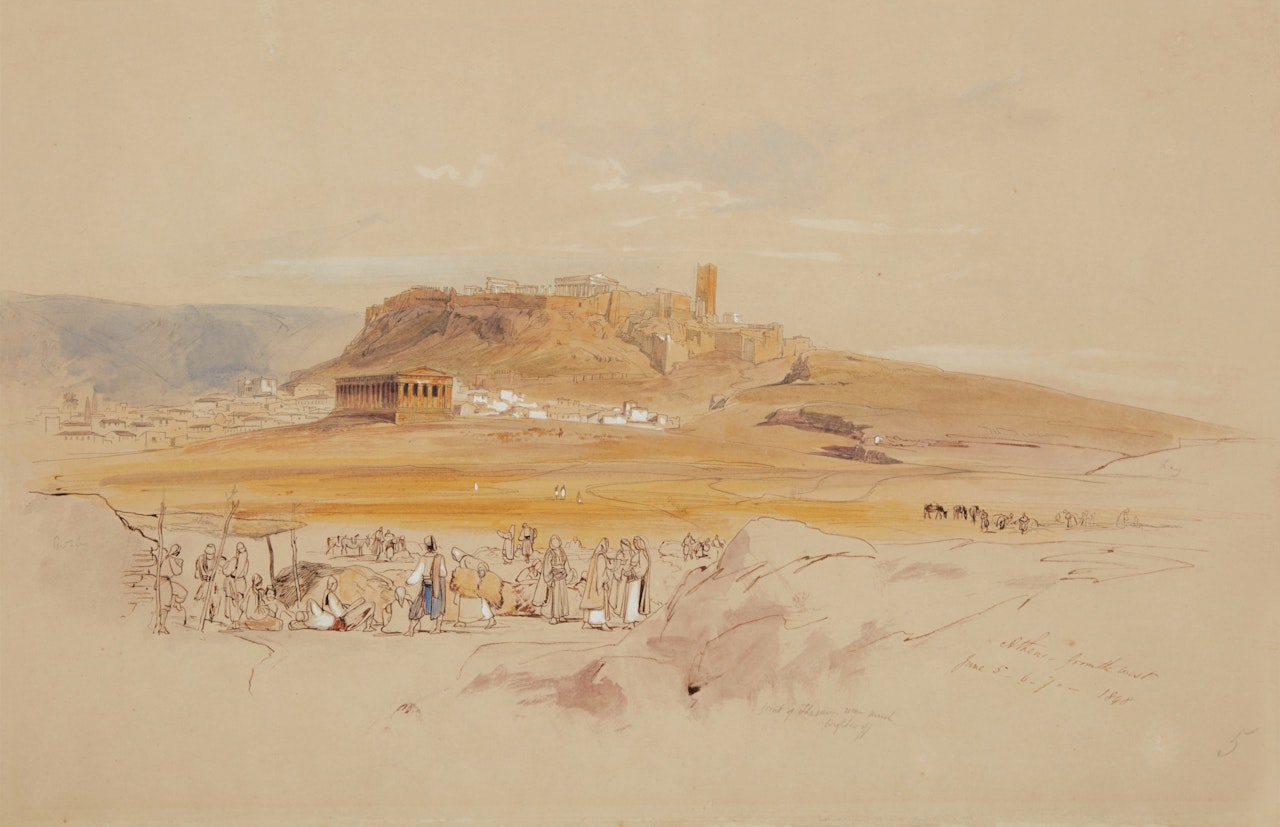 View of the Acropolis and the temple of Hephaistos, Athens by Edward Lear