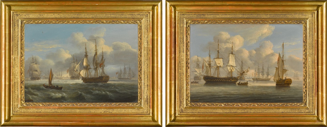 British men-of-war off Spithead, Portsmouth; and British men-of-war off Yarmouth by Thomas Luny