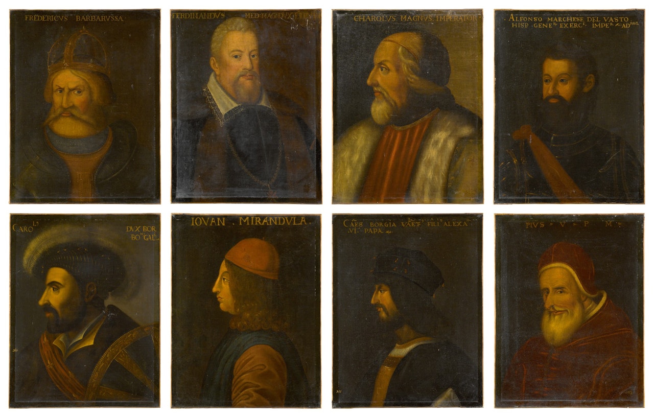 Set of 8 historical portraits by Italian School