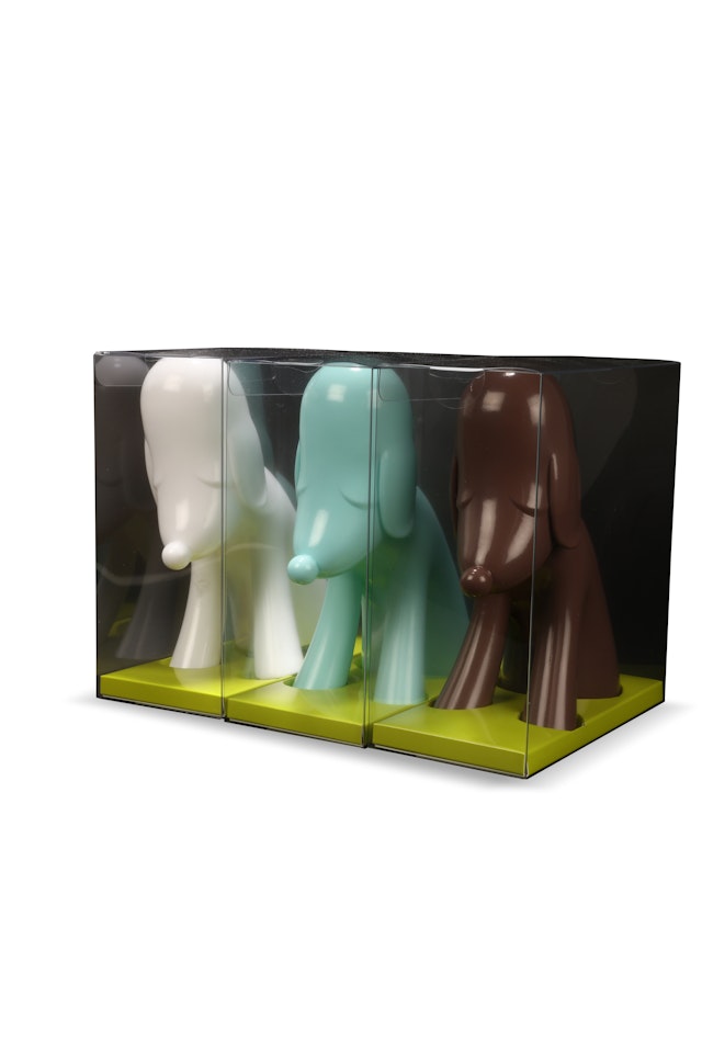 The Aomori Dog (White, Blue; & Brown) by Yoshitomo Nara