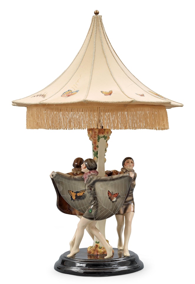 A Josef Lorenzl "The captured bird" triple figural lamp by Josef Lorenzl