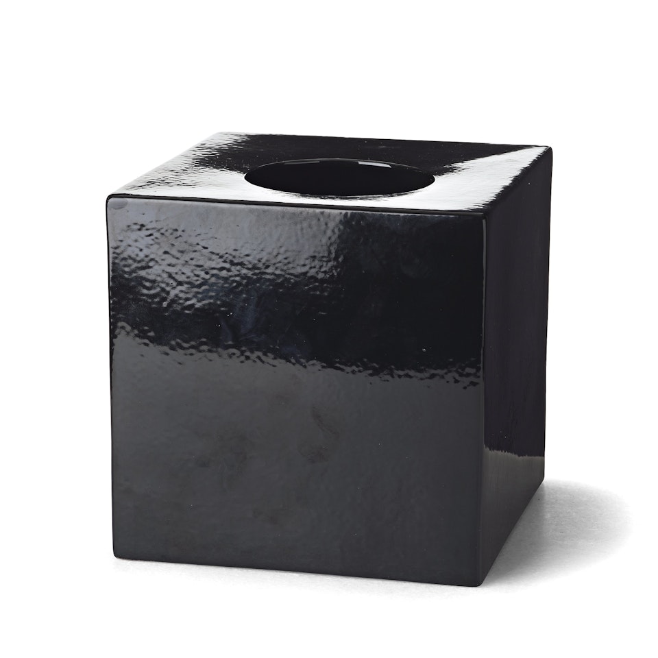 a black glazed ceramic "Cubic vase model 585" by Ettore Sottsass