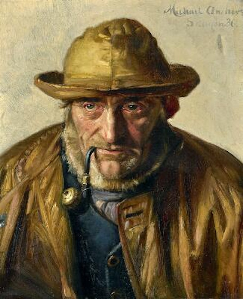 A fisherman from Skagen smoking a pipe by Michael Ancher