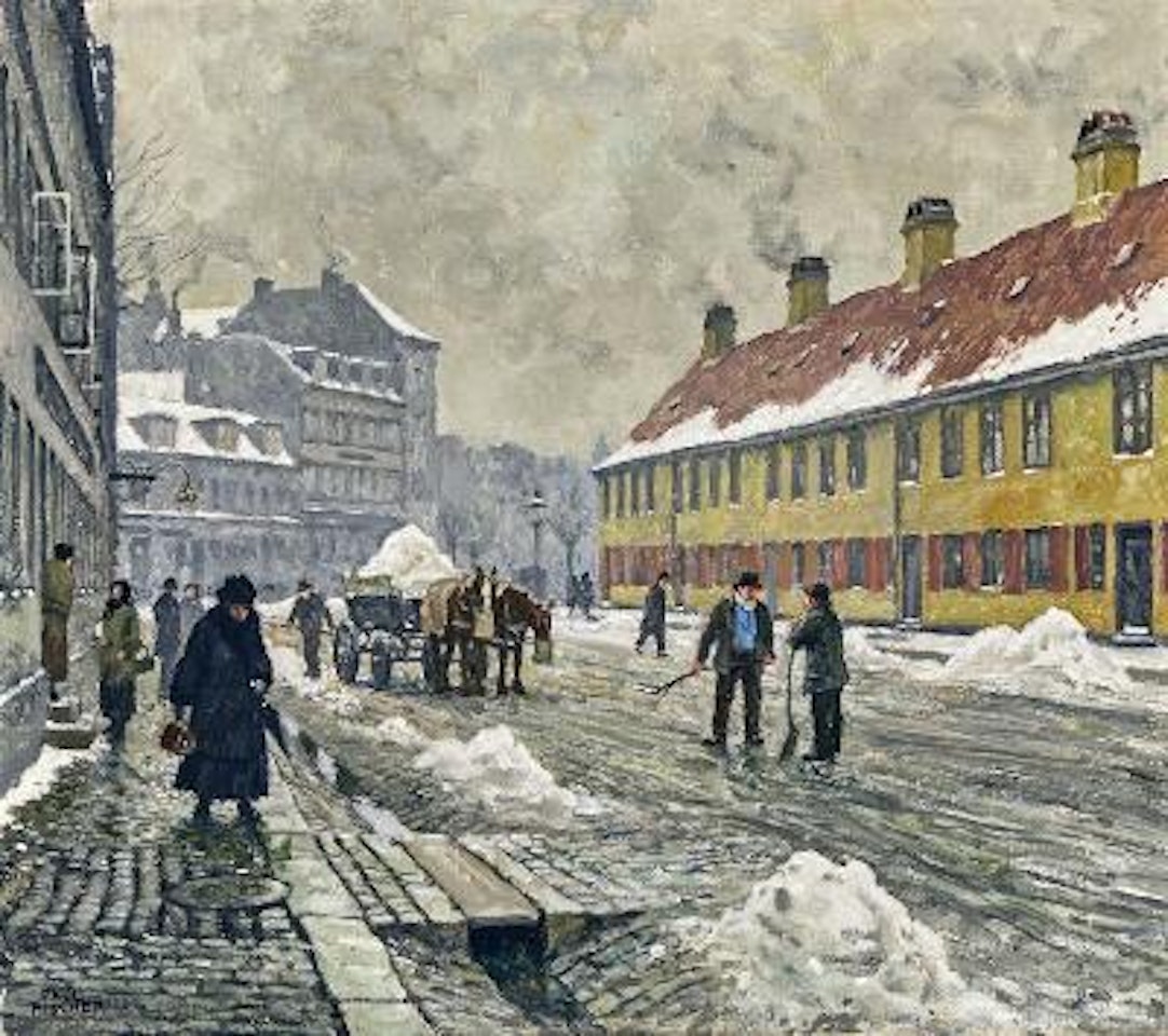 Winter day at Nyboder. Snow is removed in Suensonsgade by Paul Fischer