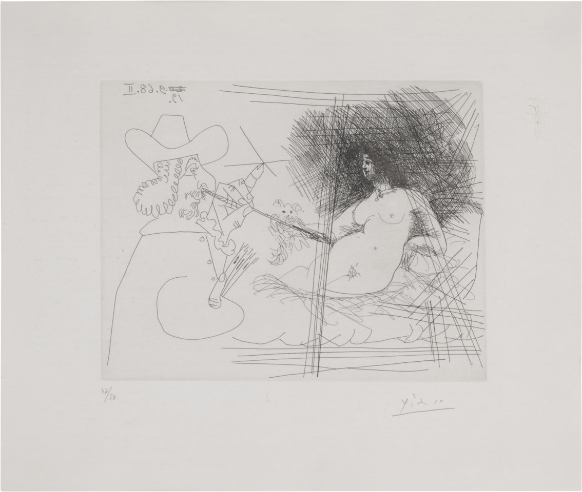 Artiste peintre peignant une vénus au petit chien (B. 1805; Ba. 1822) by Pablo Picasso