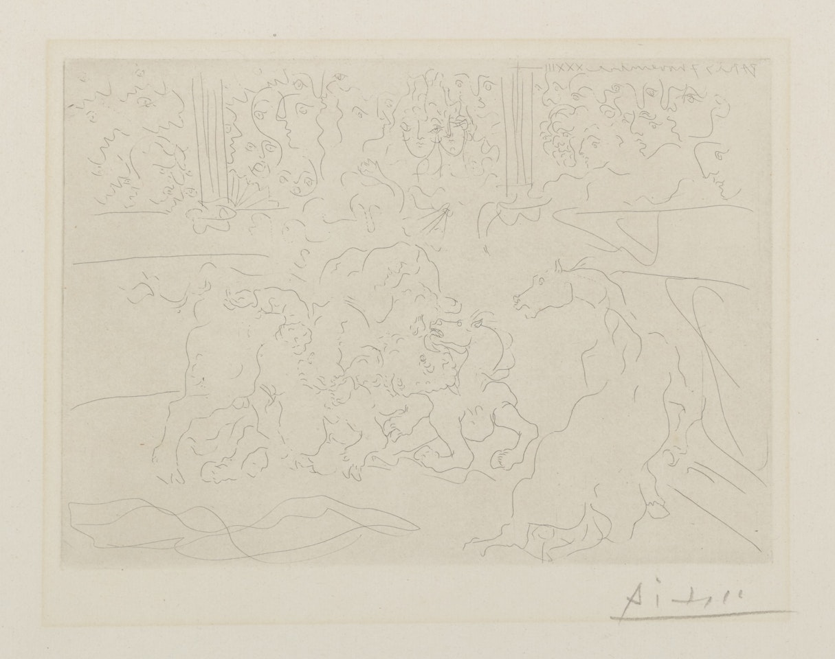 Taureau et chevaux dans l"arène (B. 203; Ba. 380) by Pablo Picasso
