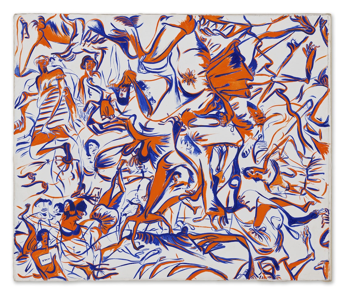Dark Orange & Blue on White Someone in a Shower Cap; Dark Orange & Blue on White Someone in a Shower Cap by Sue Williams