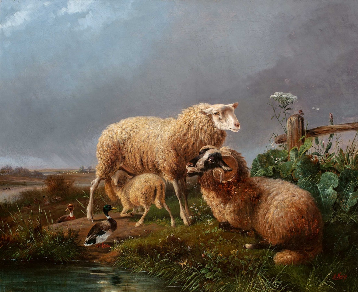 Family of sheep in spring by August Knip