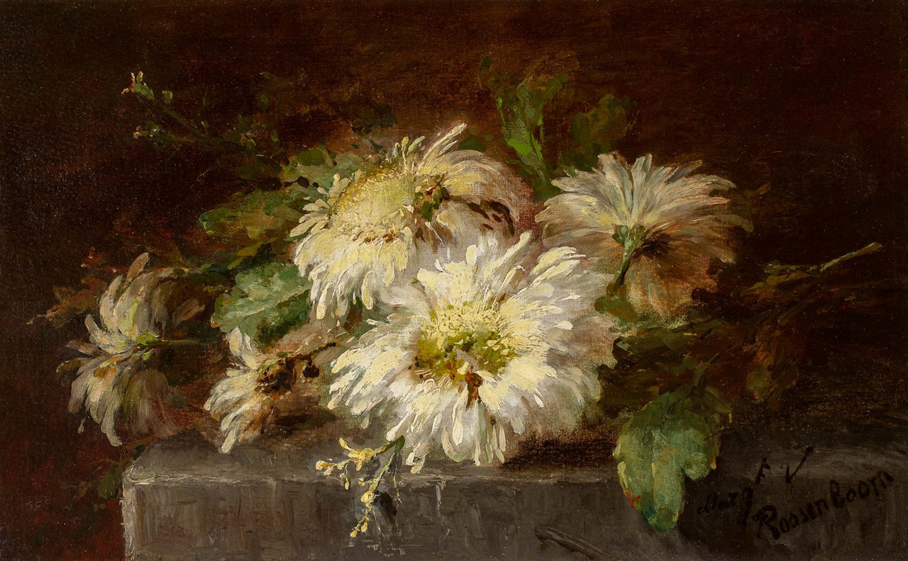 Still life with chrysanthemums by Margaretha Roosenboom