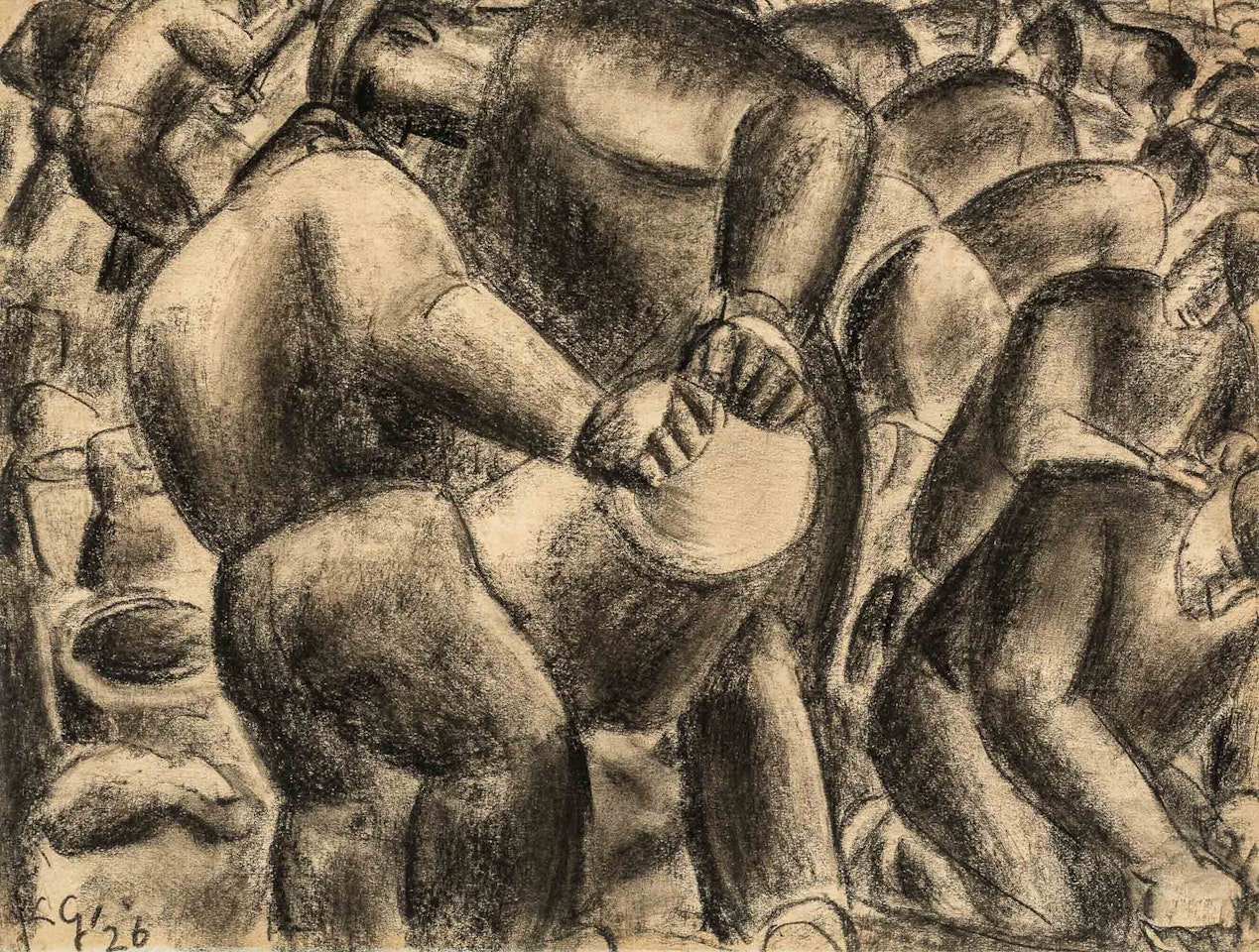 Farmers working the fields along the Leie river by Leo Gestel