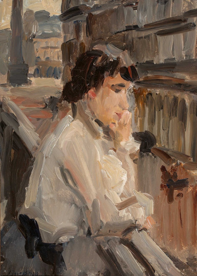 Midinette on a balcony in the Rue de Castiglione, Place Vendôme in the background by Isaac Israels