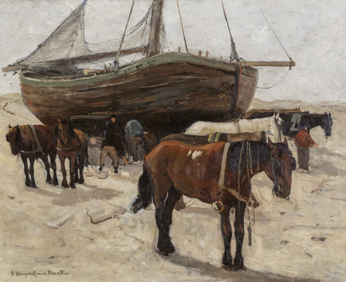 Katwijk, Early in the Morning. Draft Horses in Front of a Bomschuit (Katwijk, Early in the Morning. Draft Horses in Front of a Bomschuit) by Gerhard Arij Ludwig Morgenstjerne Munthe