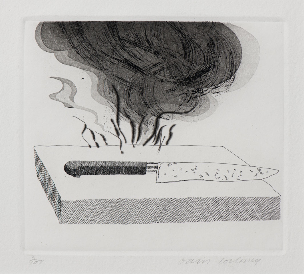 The Carpenter"s Bench, a Knife and Fire (from Illustrations for Six Fairy Tales from the Brothers Grimm) by David Hockney
