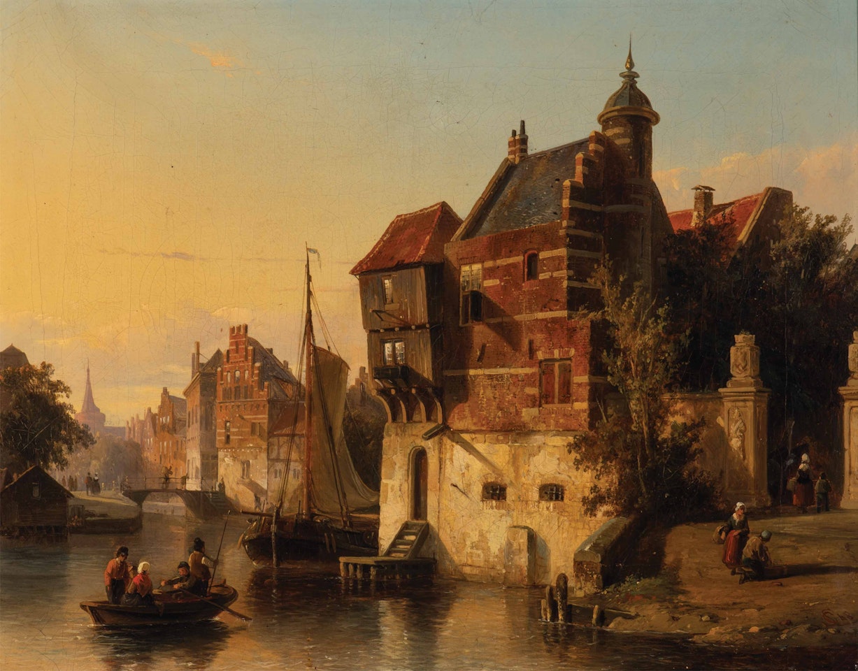 Capriccio of a Dutch town by Cornelis Springer