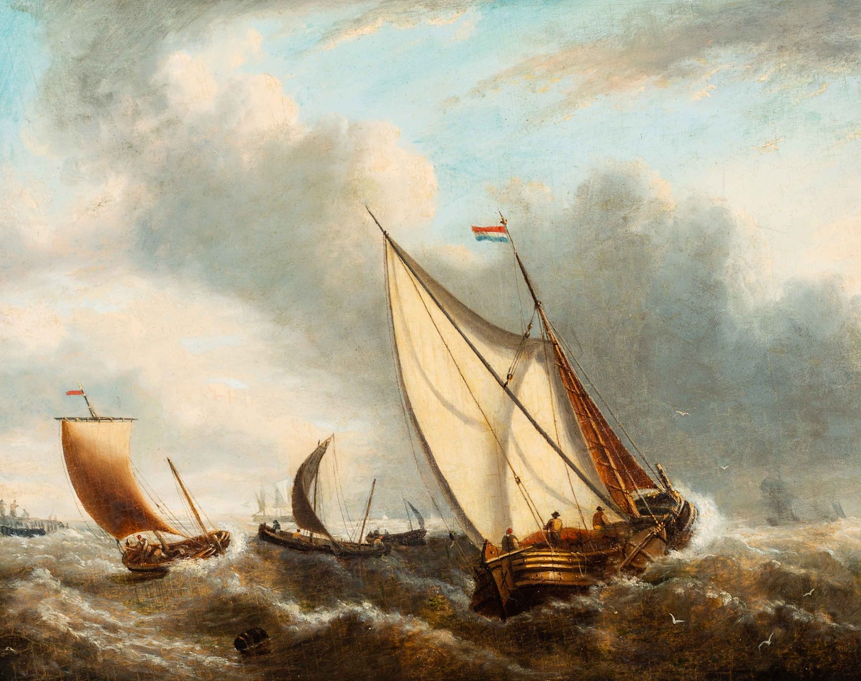 Dutch fishing vessels off the coast by Charles Martin Powell