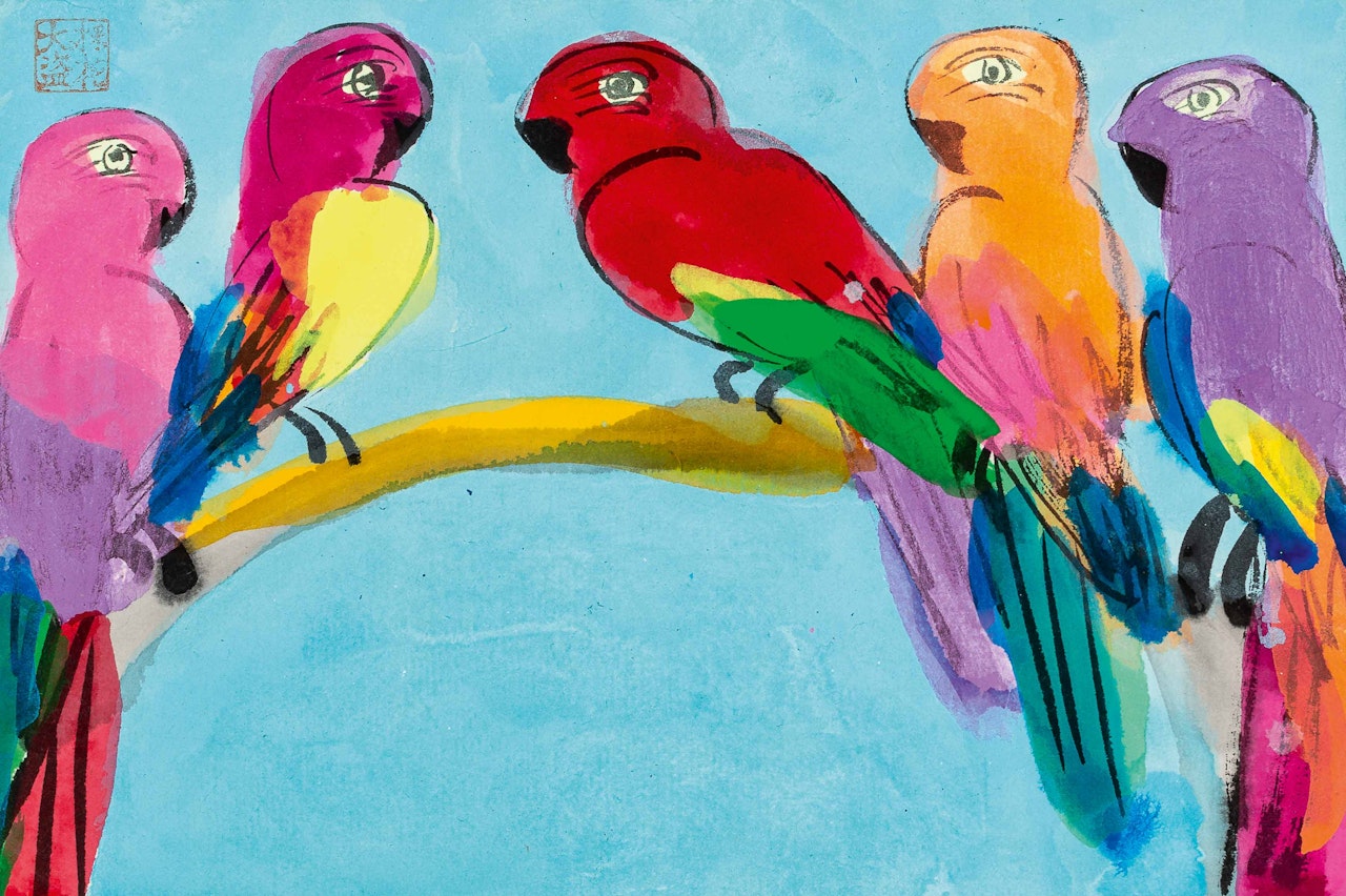 Five parrots by Walasse Ting