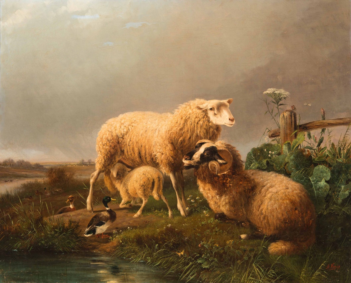 Family of sheep in spring by August Knip