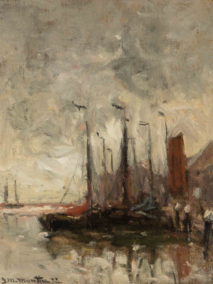 Bomschuiten in the harbour by Gerhard Arij Ludwig Morgenstjerne Munthe