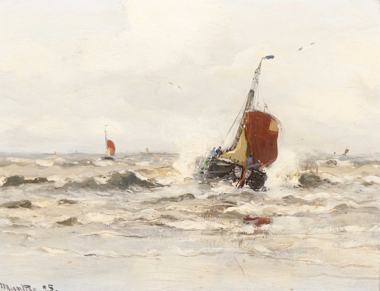 Fishing boats from Katwijk at sea by Gerhard Arij Ludwig Morgenstjerne Munthe