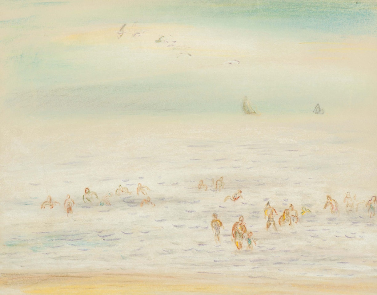Fun in the surf; Sunny day at the beach; Sailboats near the coast by Leo Gestel